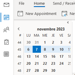 Capture d’écran de l’onglet Calendrier dans Outlook