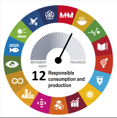Goal-level assessment of SDG 12 on “Responsible Consumption and Production” showing the EU has made moderate progress during the most recent five-year period of available data.