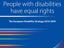 Part of the cover of the European Disability Strategy 2010-2020 publication, with the slogan 'People with disabilities have equal rights'